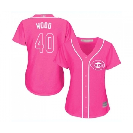 Women's Cincinnati Reds #40 Alex Wood Replica Pink Fashion Cool Base Baseball Jersey