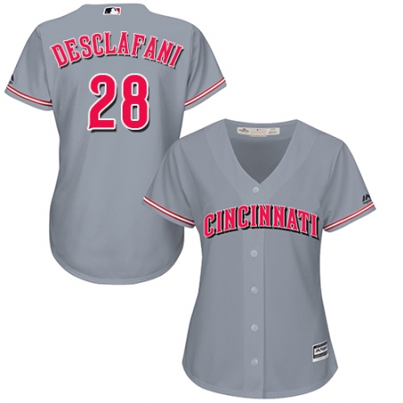 Women's Majestic Cincinnati Reds #28 Anthony DeSclafani Authentic Grey Road Cool Base MLB Jersey