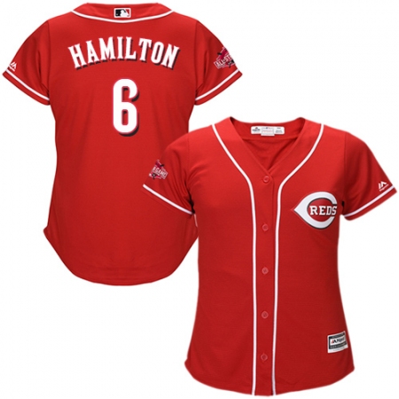 Women's Majestic Cincinnati Reds #6 Billy Hamilton Authentic Red Alternate Cool Base MLB Jersey