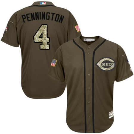 Youth Majestic Cincinnati Reds #4 Cliff Pennington Authentic Green Salute to Service MLB Jersey