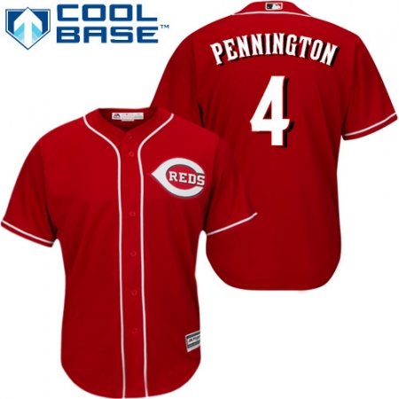 Youth Majestic Cincinnati Reds #4 Cliff Pennington Authentic Red Alternate Cool Base MLB Jersey