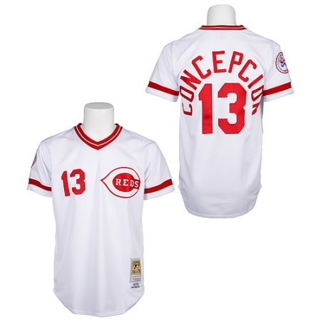 Men's Mitchell and Ness Cincinnati Reds #13 Dave Concepcion Replica White Throwback MLB Jersey