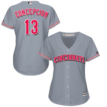 Women's Majestic Cincinnati Reds #13 Dave Concepcion Replica Grey Road Cool Base MLB Jersey