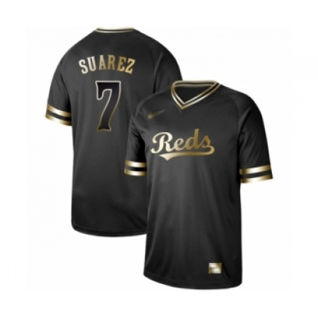 Men's Cincinnati Reds #7 Eugenio Suarez Authentic Black Gold Fashion Baseball Jersey