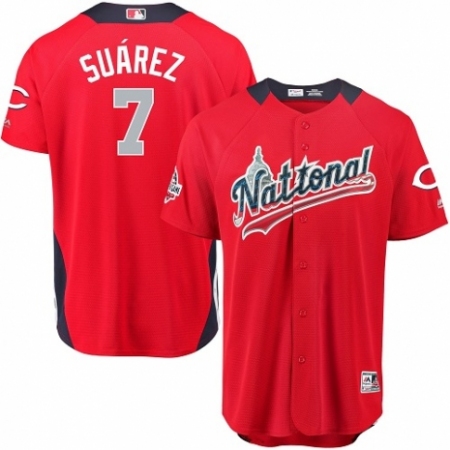 Men's Majestic Cincinnati Reds #7 Eugenio Suarez Game Red National League 2018 MLB All-Star MLB Jersey