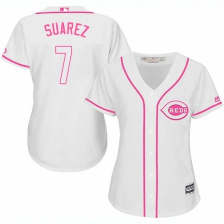 Women's Majestic Cincinnati Reds #7 Eugenio Suarez Replica White Fashion Cool Base MLB Jersey