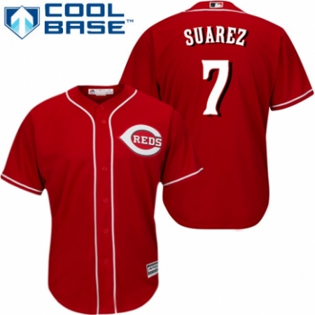 Youth Majestic Cincinnati Reds #7 Eugenio Suarez Authentic Red Alternate Cool Base MLB Jersey