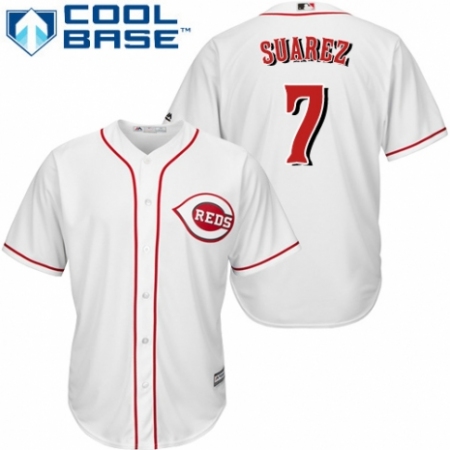 Youth Majestic Cincinnati Reds #7 Eugenio Suarez Authentic White Home Cool Base MLB Jersey
