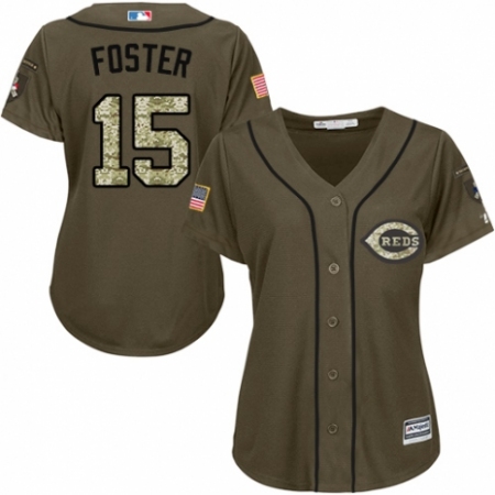 Women's Majestic Cincinnati Reds #15 George Foster Authentic Green Salute to Service MLB Jersey