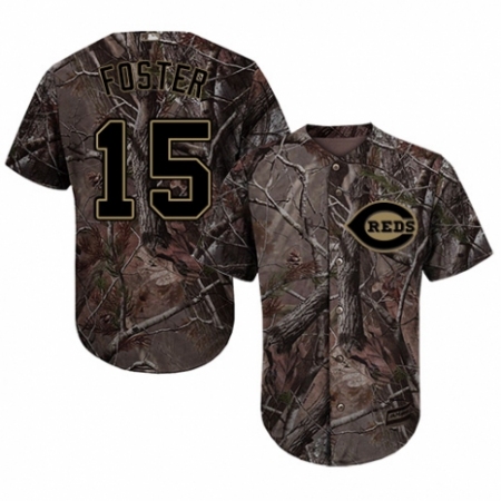 Youth Majestic Cincinnati Reds #15 George Foster Authentic Camo Realtree Collection Flex Base MLB Jersey