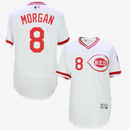 Men's Majestic Cincinnati Reds #8 Joe Morgan White Flexbase Authentic Collection Cooperstown MLB Jersey