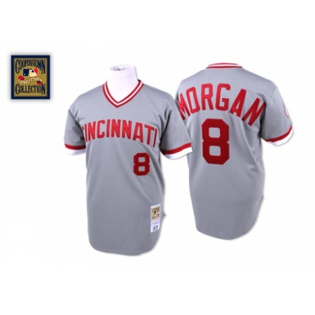Men's Mitchell and Ness Cincinnati Reds #8 Joe Morgan Replica Grey Throwback MLB Jersey