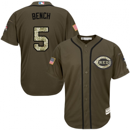 Men's Majestic Cincinnati Reds #5 Johnny Bench Authentic Green Salute to Service MLB Jersey