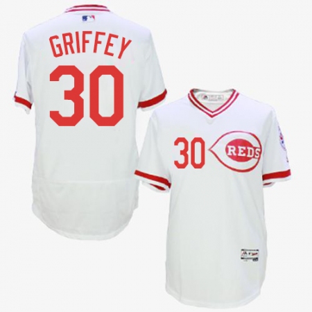 Men's Majestic Cincinnati Reds #30 Ken Griffey White Flexbase Authentic Collection Cooperstown MLB Jersey