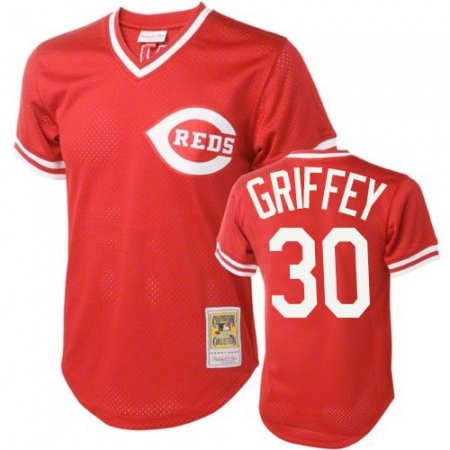 Men's Mitchell and Ness Cincinnati Reds #30 Ken Griffey Authentic Red Throwback MLB Jersey
