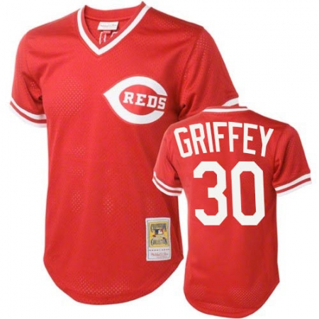 Men's Mitchell and Ness Cincinnati Reds #30 Ken Griffey Replica Red Throwback MLB Jersey