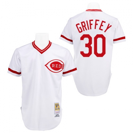 Men's Mitchell and Ness Cincinnati Reds #30 Ken Griffey Replica White Throwback MLB Jersey