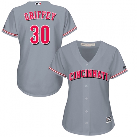 Women's Majestic Cincinnati Reds #30 Ken Griffey Replica Grey Road Cool Base MLB Jersey