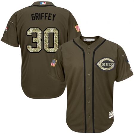 Youth Majestic Cincinnati Reds #30 Ken Griffey Authentic Green Salute to Service MLB Jersey