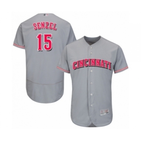 Men's Cincinnati Reds #15 Nick Senzel Grey Road Flex Base Authentic Collection Baseball Jersey