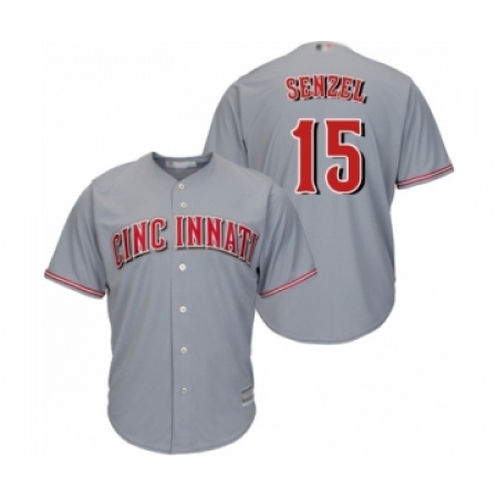 Men's Cincinnati Reds #15 Nick Senzel Replica Grey Road Cool Base Baseball Jersey