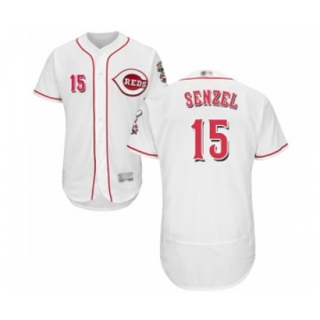 Men's Cincinnati Reds #15 Nick Senzel White Home Flex Base Authentic Collection Baseball Jersey