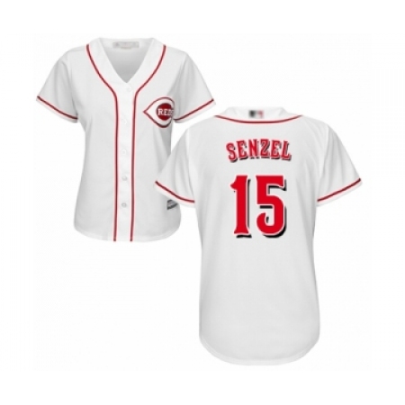 Women's Cincinnati Reds #15 Nick Senzel Authentic White Home Cool Base Baseball Jersey