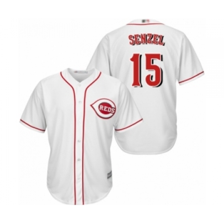 Youth Cincinnati Reds #15 Nick Senzel Authentic White Home Cool Base Baseball Jersey