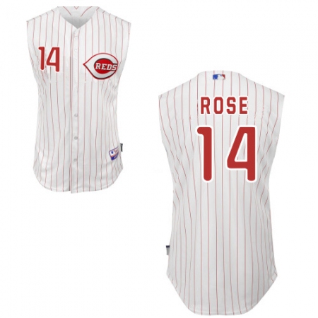 Men's Majestic Cincinnati Reds #14 Pete Rose Authentic White Vest Style MLB Jersey