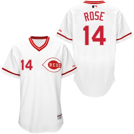 Men's Majestic Cincinnati Reds #14 Pete Rose Replica White 1990 Turn Back The Clock MLB Jersey