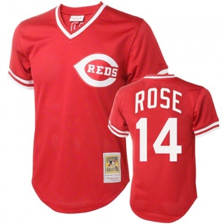 Men's Mitchell and Ness Cincinnati Reds #14 Pete Rose Authentic Red Throwback MLB Jersey