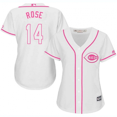 Women's Majestic Cincinnati Reds #14 Pete Rose Authentic White Fashion Cool Base MLB Jersey