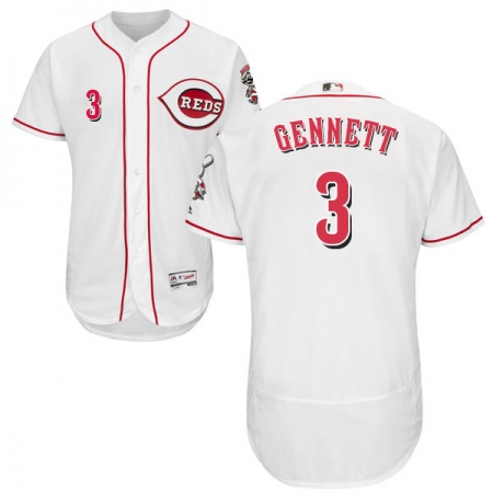 Men's Majestic Cincinnati Reds #3 Scooter Gennett White Home Flex Base Authentic Collection MLB Jersey