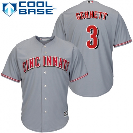 Youth Majestic Cincinnati Reds #3 Scooter Gennett Authentic Grey Road Cool Base MLB Jersey