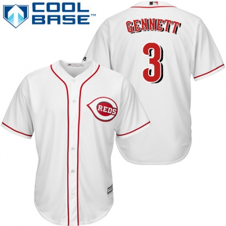 Youth Majestic Cincinnati Reds #3 Scooter Gennett Replica White Home Cool Base MLB Jersey