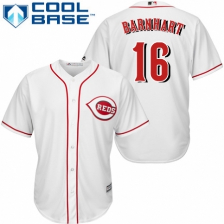 Youth Majestic Cincinnati Reds #16 Tucker Barnhart Authentic White Home Cool Base MLB Jersey